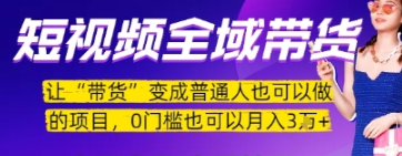 短视频全域带货，让带货变成普通人也可以做的项目，0门槛也可以月入3W-鲸鱼网
