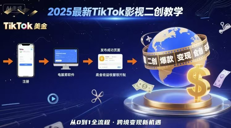 2025年最新TikTok影视二创教学，从注册到发布撸美金全流程，跨境变现新机遇-鲸鱼网