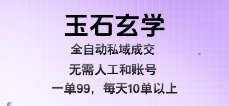 玉石玄学全自动私域成交，一单99每天十单以上，无需人工和矩阵账号，蓝海项目直接干-鲸鱼网