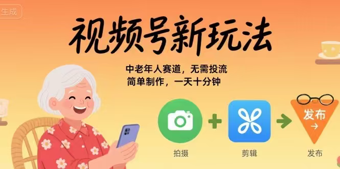视频号新玩法，中老年人赛道，无需投流，简单制作，一天十分钟，月入1W-鲸鱼网